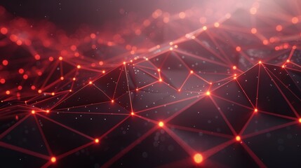Aufkleber - 3D rendering of an abstract polygonal space with high polygonal density. Low poly dark background with connecting dots and lines.
