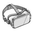 VR glasses, Black and white digital illustration of a modern virtual reality headset, with a detailed strap design.