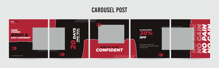 Wall Mural - editable instagram carousel post layout set, social media marketing microblog template design, tips 