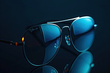 Sunglasses with light isolated on black background