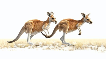 Wall Mural - Two kangaroos running in the grass