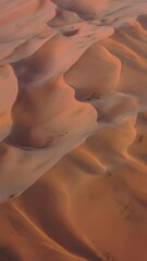 Wall Mural - aerial top view on sand dunes in gobi desert at sunset, mongolia. vertical video