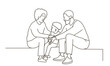 A man and a woman are sitting on a bench with a child in between them