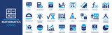 Fototapeta Panele - Mathematics icon set. Containing math, geometry, calculator, statistics, angle, equations, pie chart, calculation and more. Solid vector icons collection. 