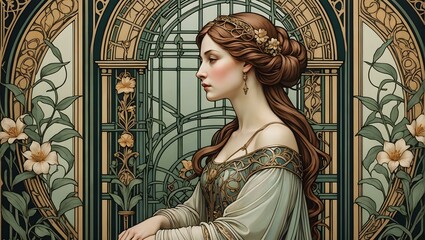 Wall Mural - Art Nouveau style AI-Generated illustration