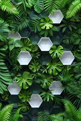 Wall Mural - 3d white   green geometric floral tropical leaves wall texture for modern interiors