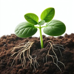 Young green plant growing out from soil isolated on a white background