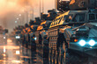 armored vehicles, illustrating the tech technology employed in modern military operations in a high tech style.