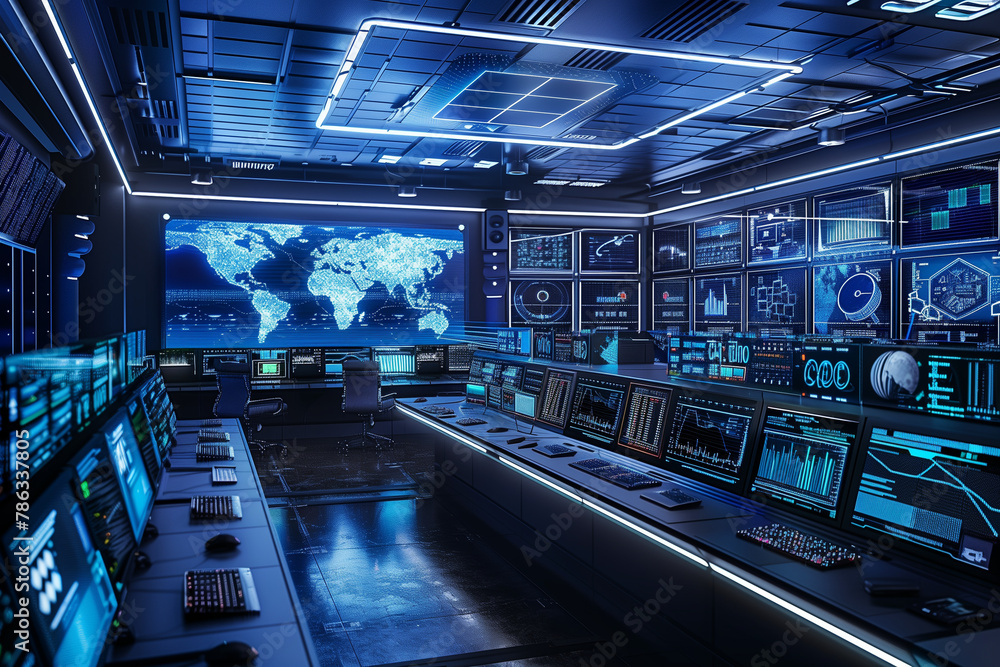Stylish photo of digitally rendered command and control centers ...