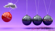 Social Anxiety leads to panic attacks. A Newton cradle metaphor showing how social anxiety triggers panic attacks. Cause and effect relation between them. Vicious cycle ,3d illustration
