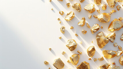 Shimmering gold nuggets on a white background