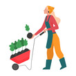 Gardener girl planting plants. Gardening flowers, farming hobby flat vector illustration