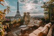 luxurious parisian terrace with eiffel tower view romantic getaway concept