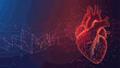 Red colorful wireframe red human heart illustration on