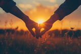 Fototapeta  - silhouette lovers hold hands together love each other forever during the sunset golden light, romantic concept