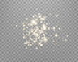 Gold glittering dots, particles, stars magic sparks. Glow flare light effect. Gold luminous points. Vector particles on transparent background.