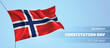 Norway happy constitution day greeting card, banner vector illustration. Norwegian national holiday 17th of May design element with 3D flag