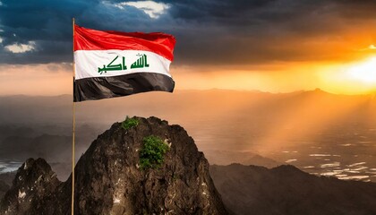 Wall Mural - The Flag of Iraq On The Mountain.