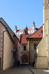 Wall Mural - Beautiful tiny street in the old town of Bratislava, Slovakia. Architecture of Europe. Tourist destinations concept. 
