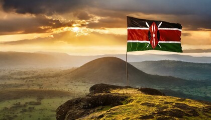 Wall Mural - The Flag of Kenya On The Mountain.