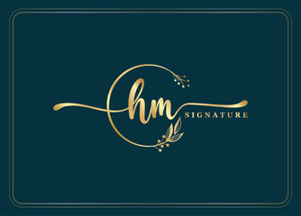 Wall Mural - luxury signature initial HM logo design isolated leaf and flower