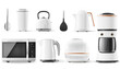 Set of modern household appliances on a white background