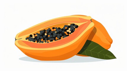 Vibrant papaya fruit in flat style against white background