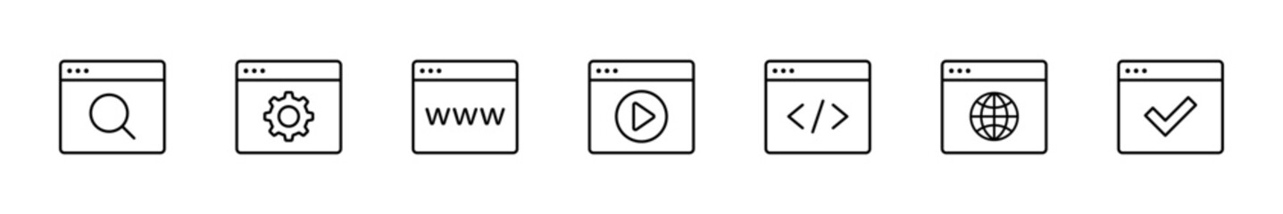 Wall Mural - Browser, web page icons set. Website, browser icon collection. Vector
