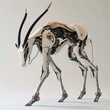 A robotic antelope, graceful and swift, crafted from advanced machinery, moves with elegance, its sensors replicating ungulate behaviors convincingly 3D (Generative Ai)