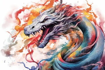 Wall Mural - Abstract Colorful Illustration of Jormungandr on a White Background