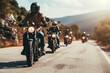Biker group travel on trip motorcycle adventure on rural road.