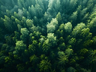 Wall Mural - Photo from air of beautiful big forest with beautiful green