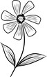 Continuous line drawing of Zinnia flower with leaves. Vector illustration
