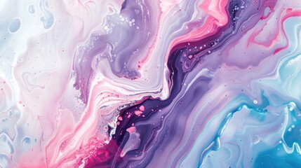 Wall Mural - Fluid art painting. Abstract decorative marble texture. Background with liquid acrylic. Mixed paints for poster or wallpaper. Modern art. Psychedelic colors. White, purple, pink and blue