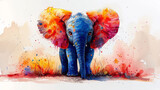 Fototapeta Dziecięca - illustration of a print of colorful cute baby elephant