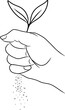 Line drawing. Hand holding tree. Vector illustration