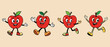 Set of Apple retro funky cartoon characters. smile face, Groovy summer vector illustration.