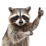 Fototapeta Zwierzęta - A raccoon giving a thumbs up on white background,png