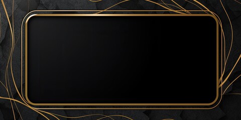 Wall Mural - Elegant gold frame on a black backdrop, perfect for text placement.