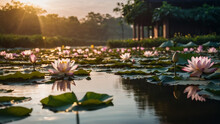 Beautiful Pink Lotus Flower Close Up In Pond At Red Lotus Lake, Udonthani
