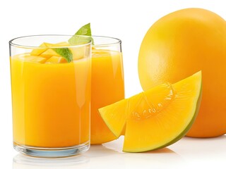 Wall Mural - Mango juice and slices separated on a clear cutout background