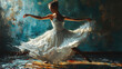 Beautiful Women Ballerina Dancer Dancing in White Color Ballet Dress Watercolor Oil Painting On Canvas