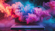 Experience the fusion of technology and creativity as colorful smoke dances around a laptop on a black background. A visual treat showcasing modern digital art. AI generative innovation in action.