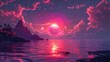 8-bit styled illustration featuring a purple sky with planets and galaxies, reflecting in a purple sea.