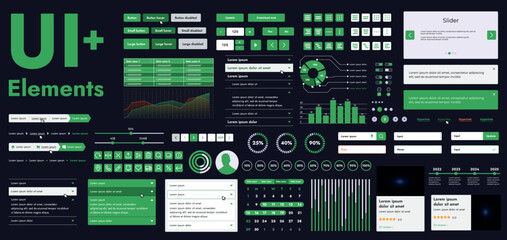 A set of modern web interface elements designed for the development and design of websites and mobile applications. Includes buttons, icons, navigation elements, slyder, forms.
