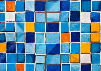 abstract colorful mozaic tile dominated with blue color realistic illustration