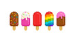 Vector Pixel Ice Cream colorful set № 2 in retro game style. Perfect Pixel Rainbow Ice Сream on a stick and ice cream popsicle - editable vector icons collection (2)