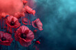 Anzac Day war victims background banner with abstract blue and red background and poppies to remember all victims of war.