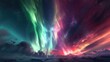 natural phenomenon of auroras, caused by the interaction of solar particles with the Earth's magnetic field, resulting in luminous displays of green, red, purple, and blue hues