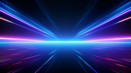 Canvas Print - lights and stripes moving fast on dark background, futuristic technology colorful background